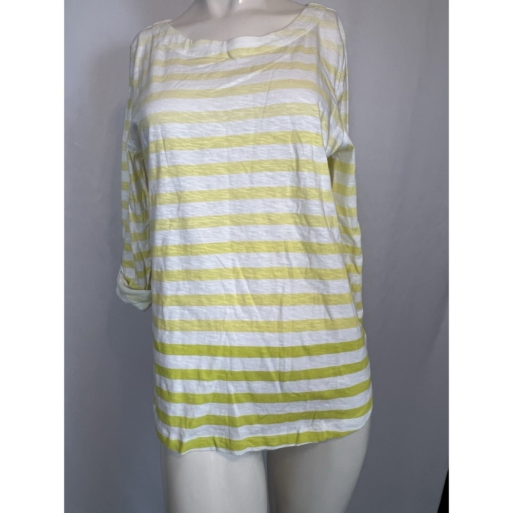 Talbots Petites Yellow  White Ombre Stripe Casual Roll Sleeve T-shirt  LP‎ New